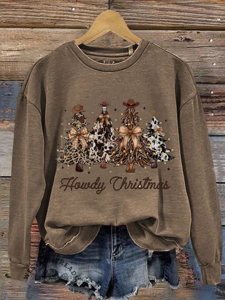Vintage Christmas Pattern Casual Cotton Sweatshirt - Image 2