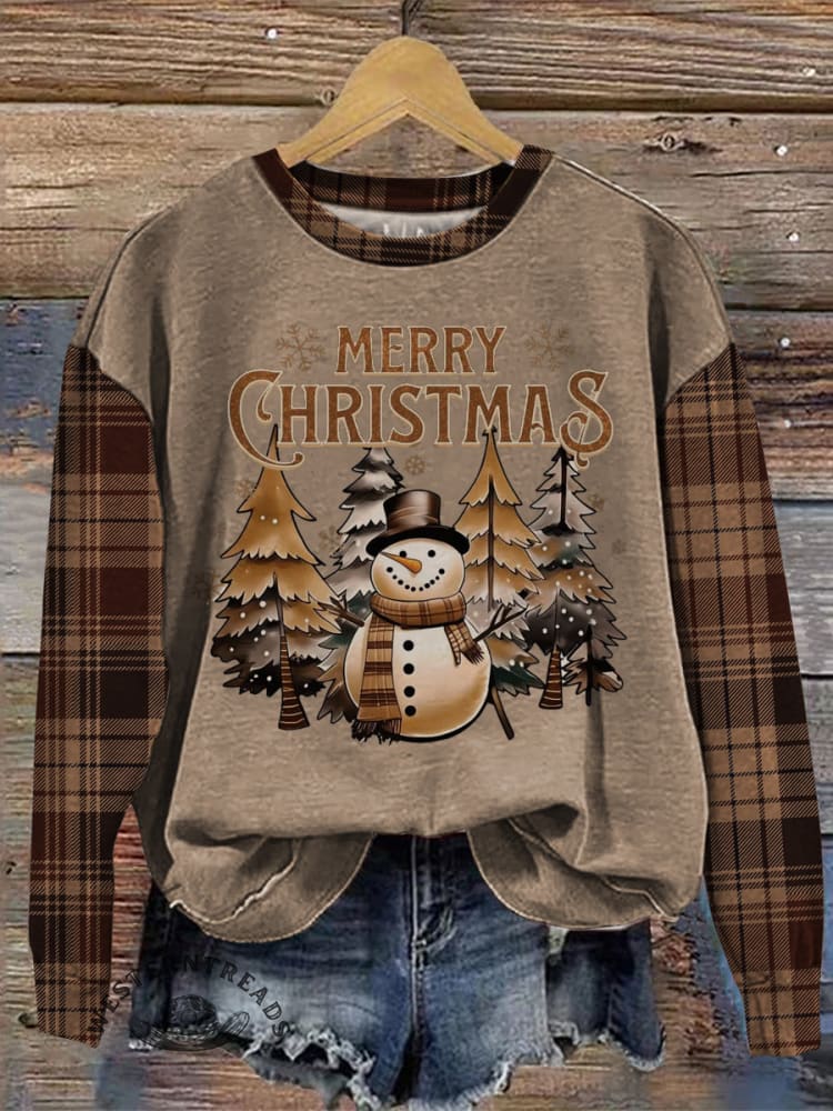 Vintage Christmas Pattern Casual Cotton Sweatshirt - Image 2