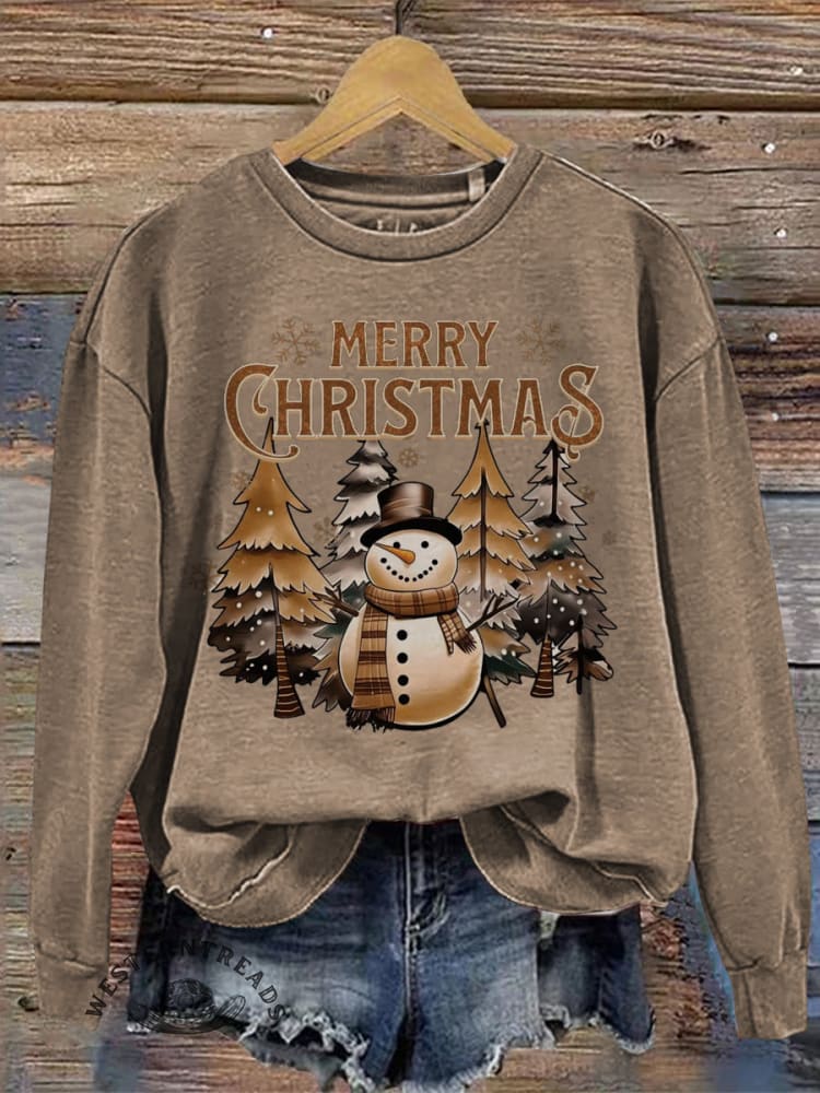 Vintage Christmas Pattern Casual Cotton Sweatshirt - Image 3