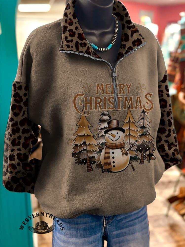Vintage Christmas Pattern Casual Cotton Sweatshirt - Image 4