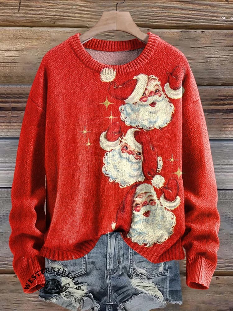 Vintage Christmas Santa Claus Print Casual Cotton Sweatshirt - Image 6