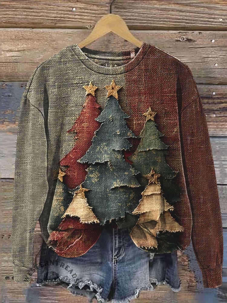 Vintage Christmas Tree Art Print Casual Sweatshirt