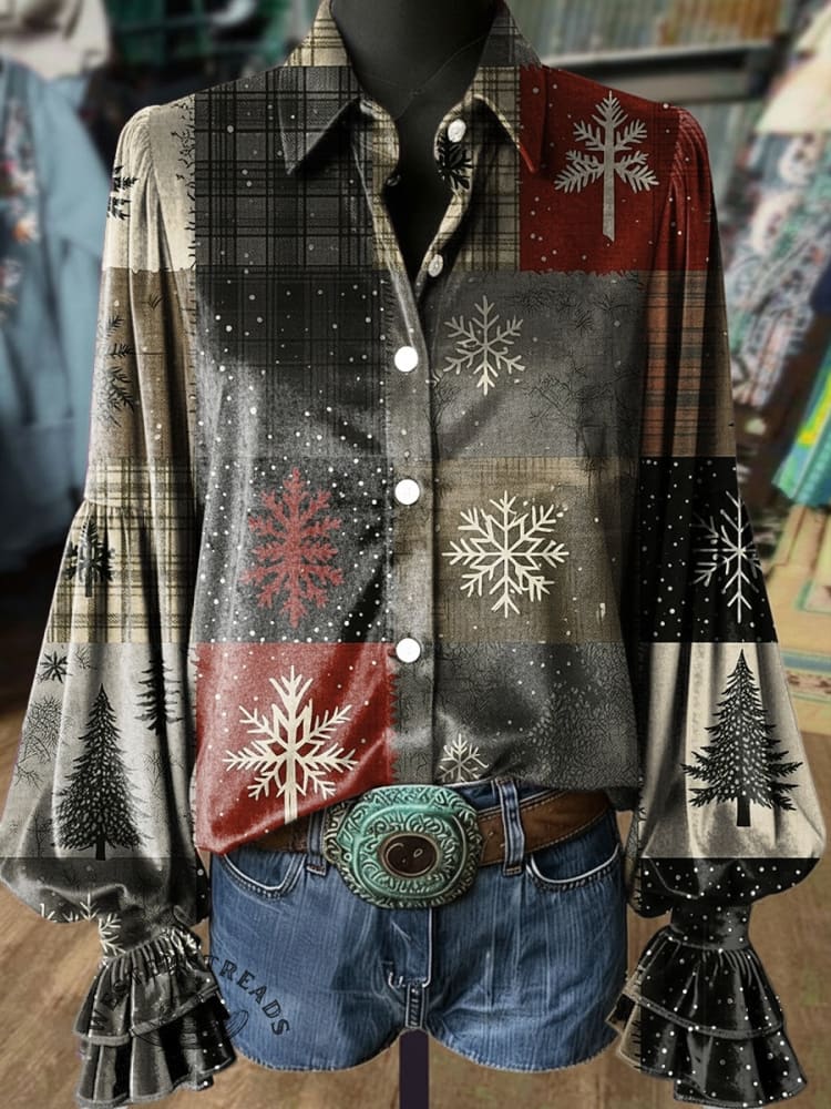 Vintage Christmas Tree Print Casual Cotton Sweatshirt - Image 6