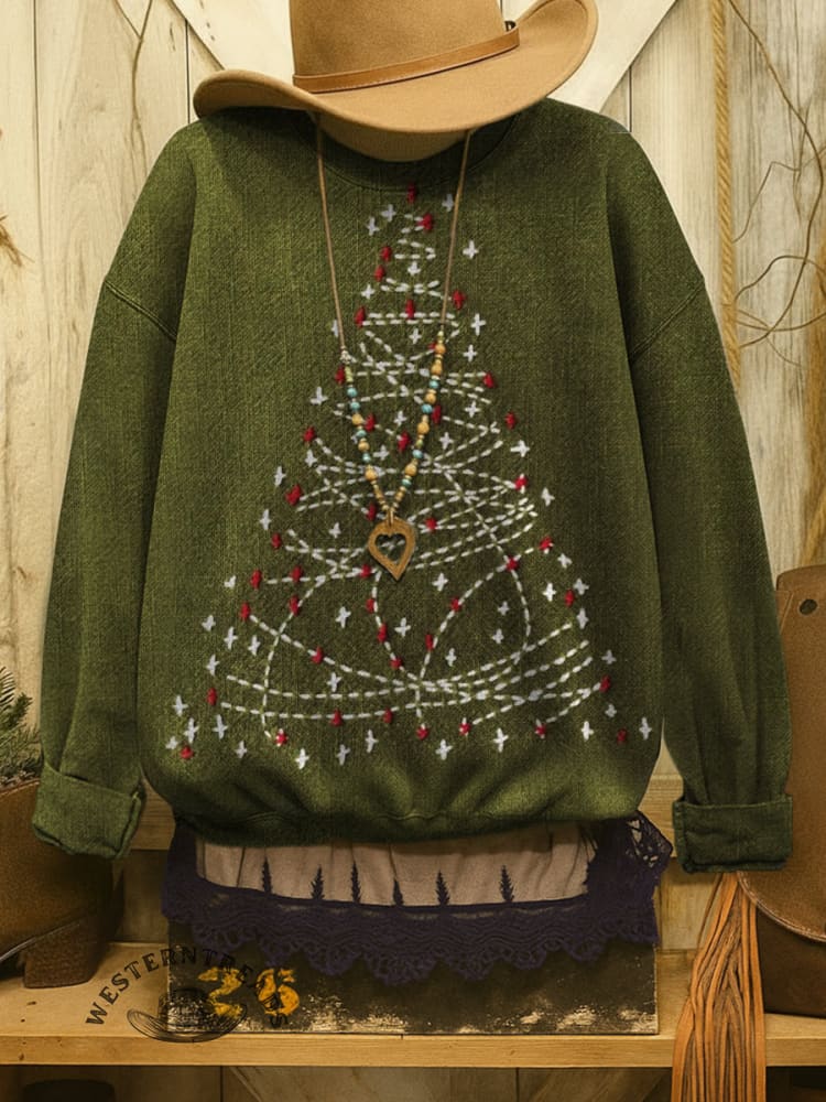 Vintage Christmas Tree Print Sweatshirt - Image 2
