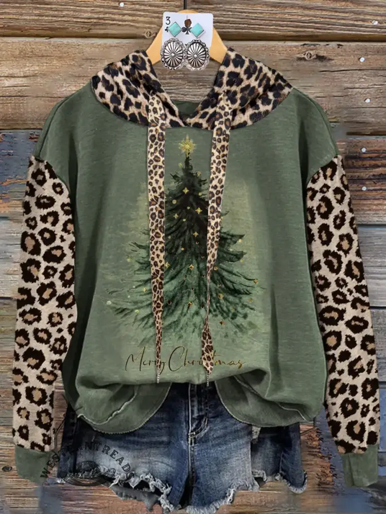 Vintage Contrast Print Christmas Hoodie Sweatshirt