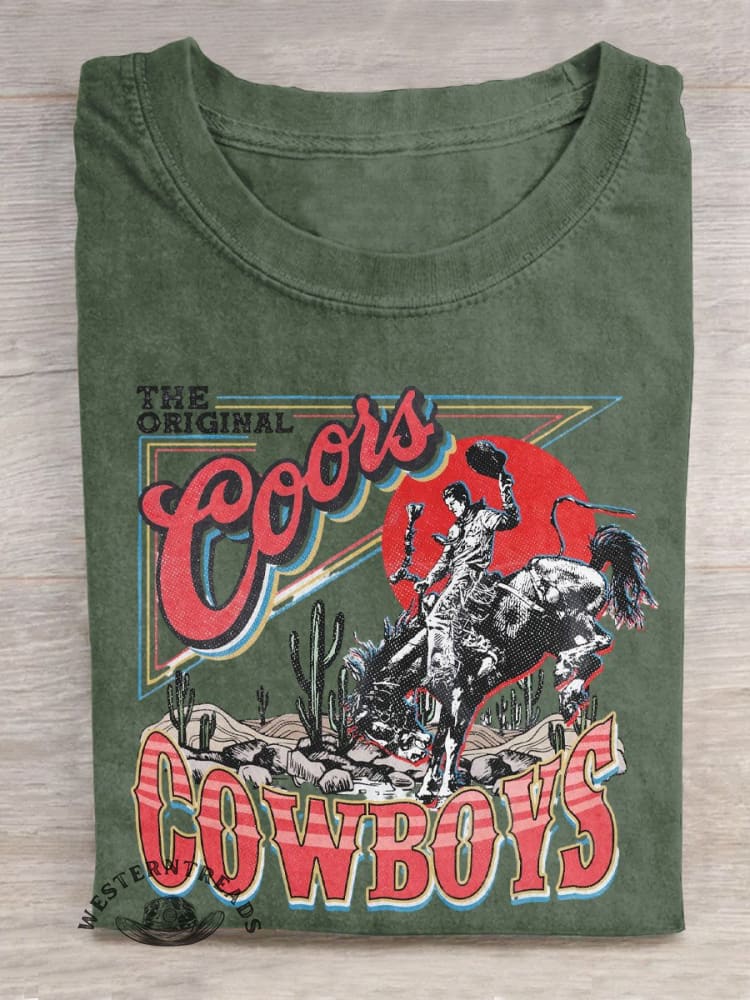Vintage Coors Western Cowboy Art Print Casual T-shirt - Image 3