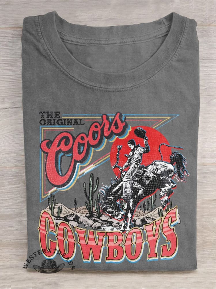 Vintage Coors Western Cowboy Art Print Casual T-shirt - Image 4