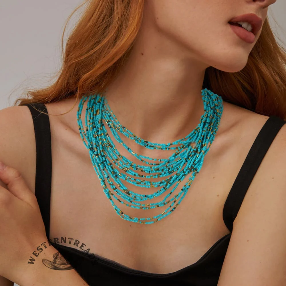 Vintage exaggerated multi-layer millet bead necklace - Image 2