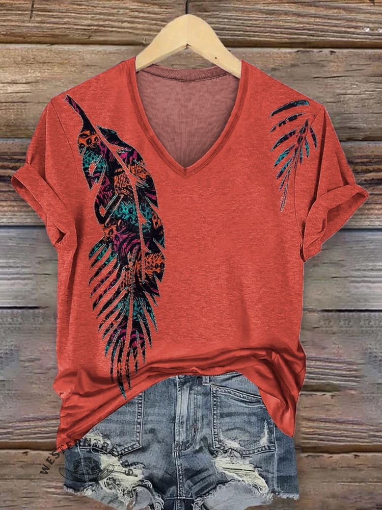 🔥Hot Sale🔥Vintage Feather Art Print Crew Tee T-Shirt - Image 2