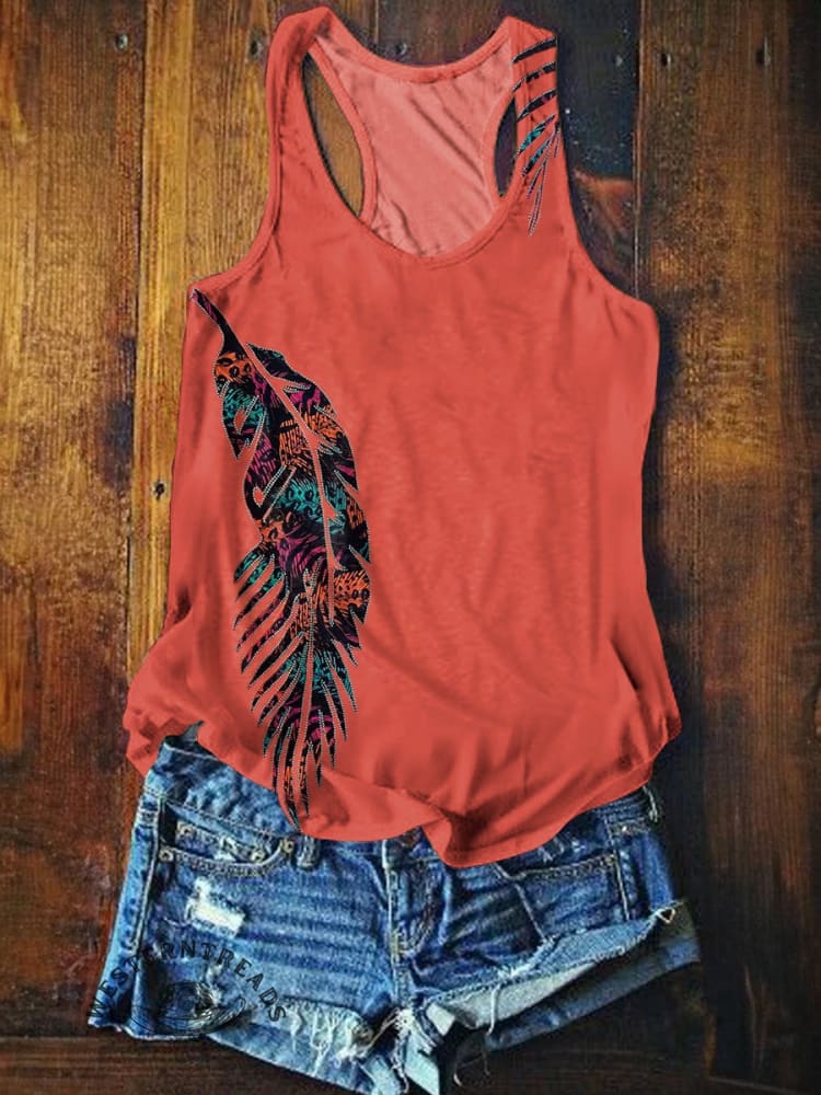 🔥Hot Sale🔥Vintage Feather Art Print Crew Tee T-Shirt - Image 6