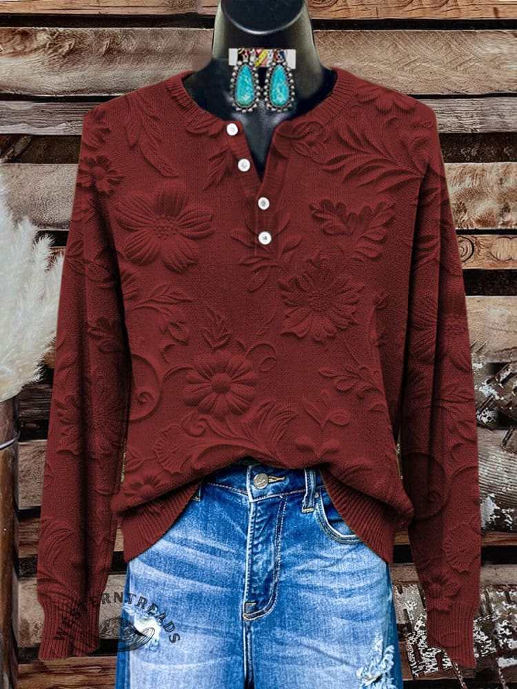 Vintage Floral Art Print Buttoned Cardigan Sweater - Image 2