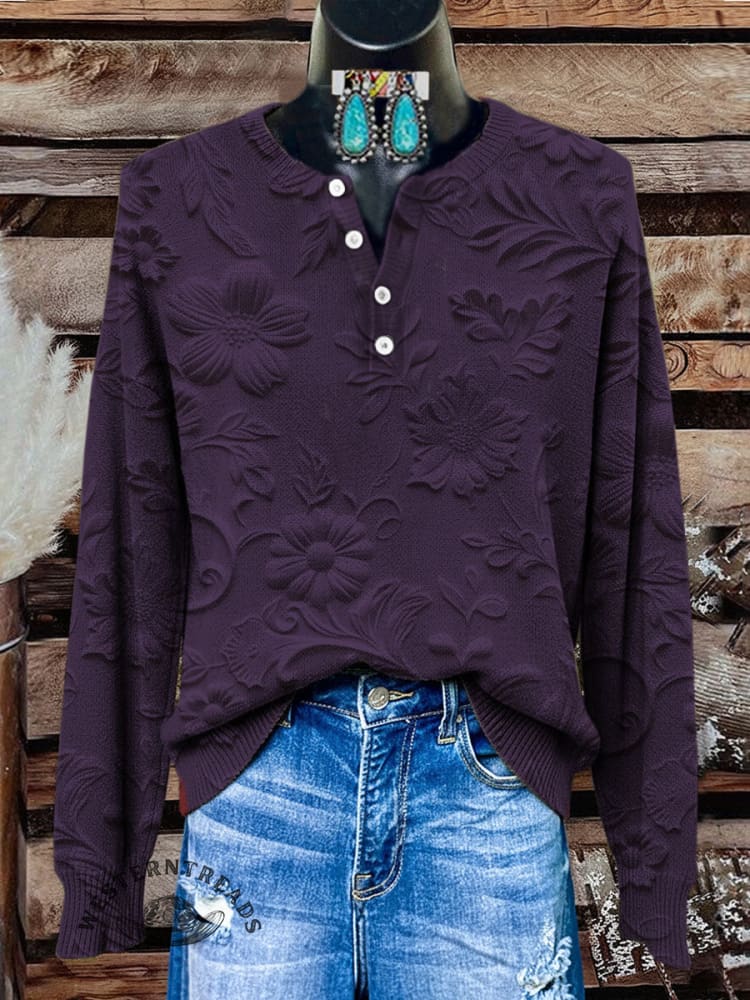Vintage Floral Art Print Buttoned Cardigan Sweater - Image 3