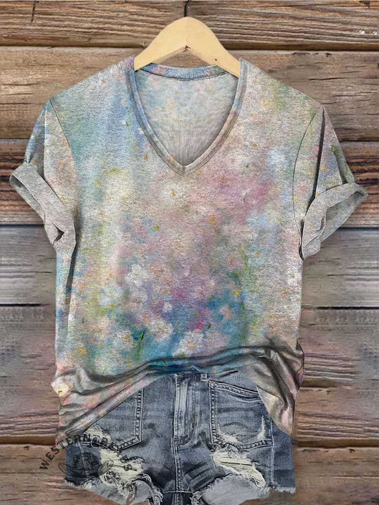 Vintage Floral Art Print Casaul Short Sleeve T-shirt