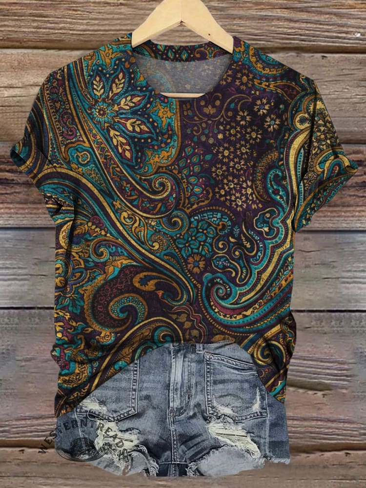 Vintage Floral Art Print Casual Short Sleeve T-shirt