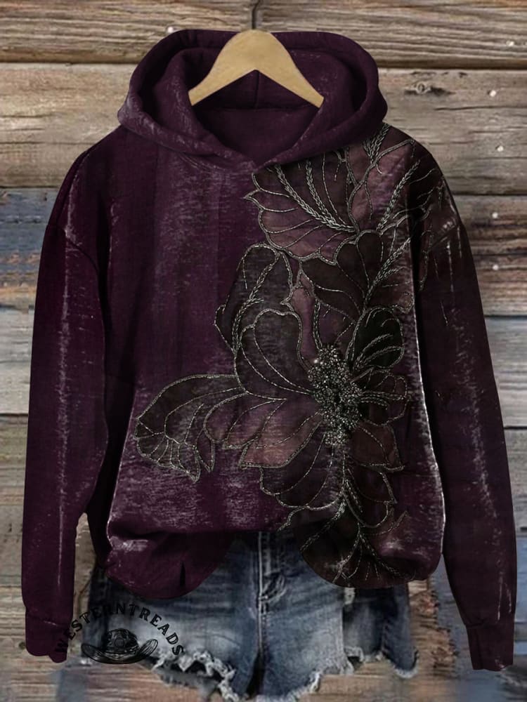 Vintage Floral Art Print Casual Sweatshirt - Image 2