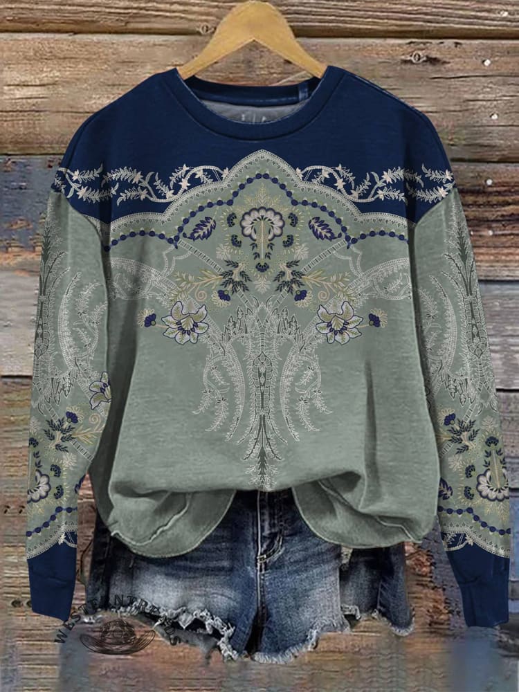 Vintage Floral Art Print Casual Sweatshirt
