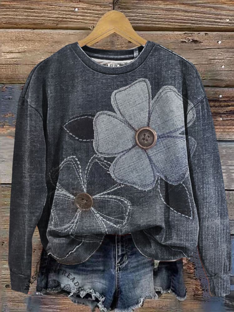 Vintage Floral Art Print Casual Sweatshirt