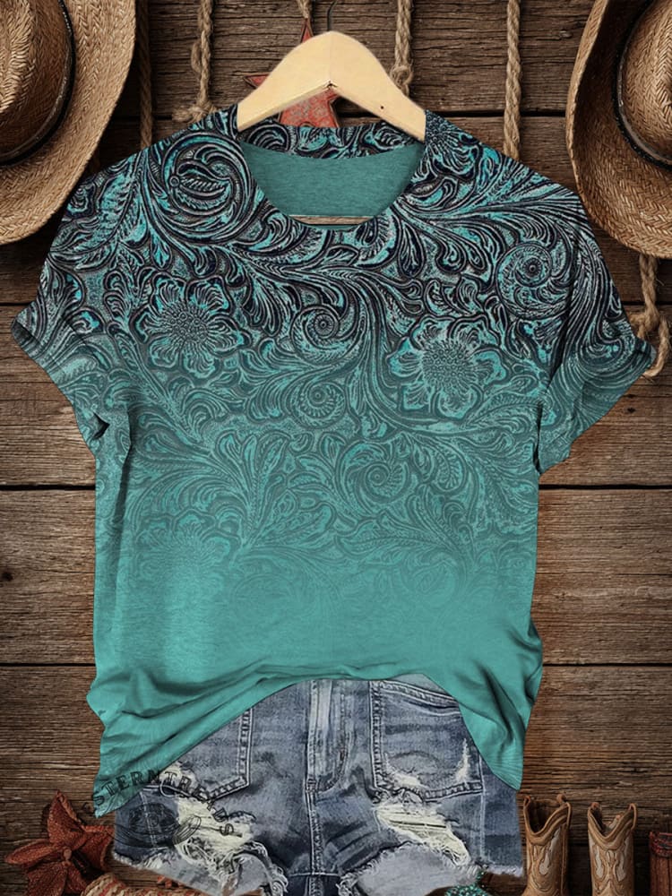 Vintage Floral Art Print Casual T-shirt