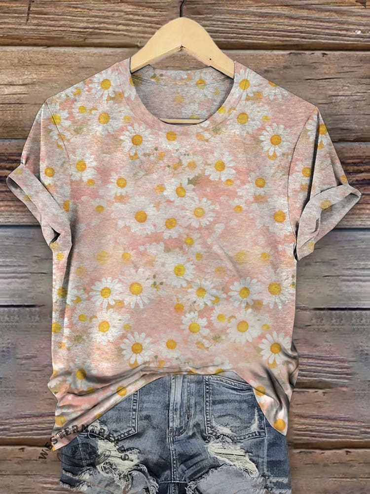 Vintage Floral Art Print Casual T-shirt