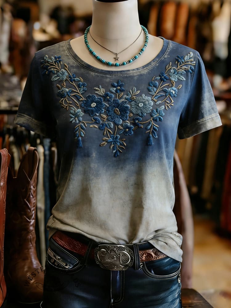 Vintage Floral Art Print Casual T-shirt