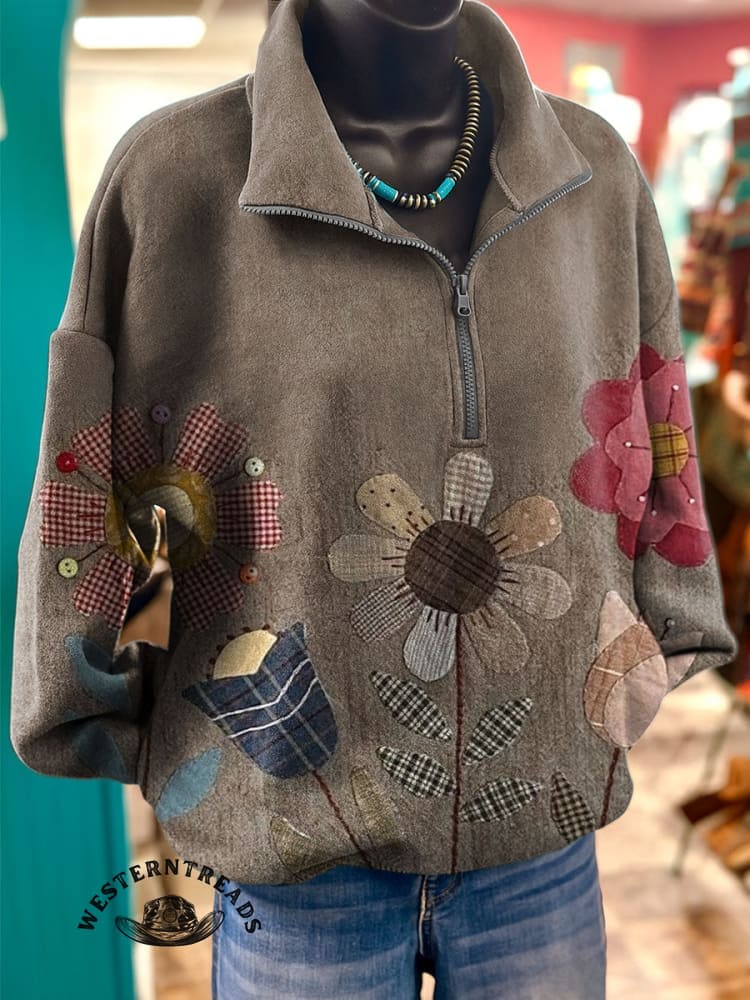 🔥Hot Sale🔥Vintage Floral Print Casual Cotton Sweatshirt - Image 9