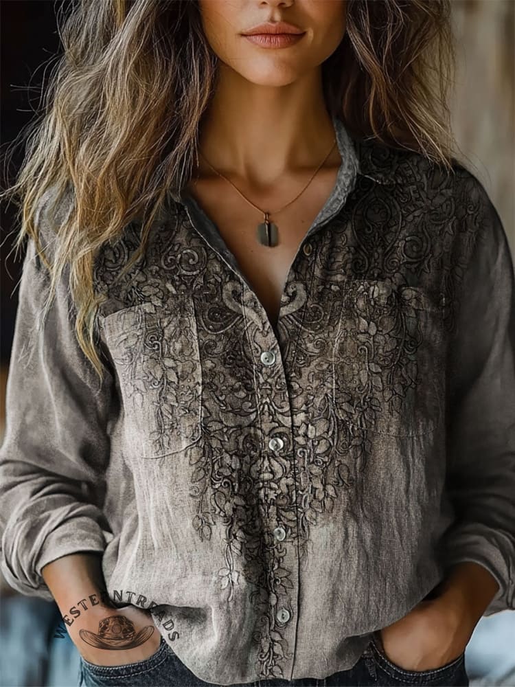 Vintage Floral Print Casual Short Sleeve Top - Image 4