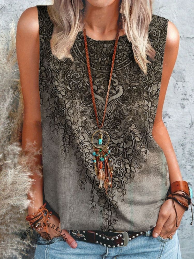 Vintage Floral Print Casual Short Sleeve Top - Image 5