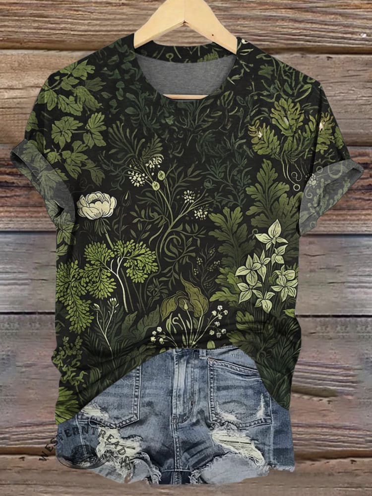 Vintage Floral Print Casual Short Sleeve Top