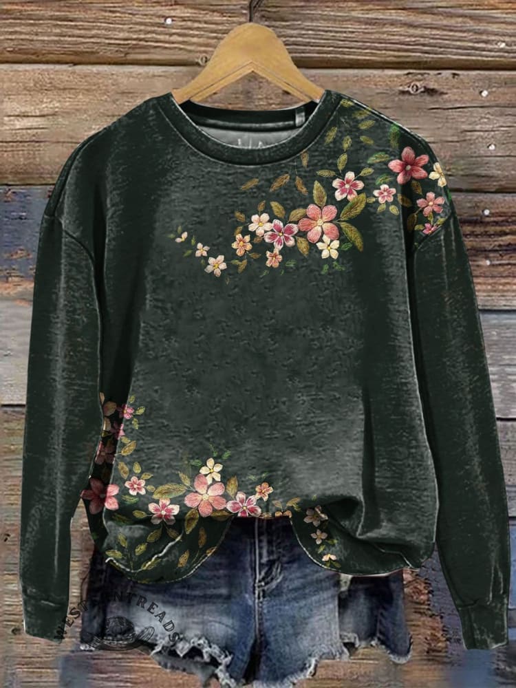 🔥Hot Sale🔥Vintage Floral Print Casual Sweatshirt