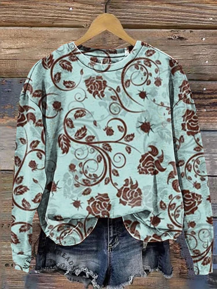 Vintage Floral Print Casual  Sweatshirt