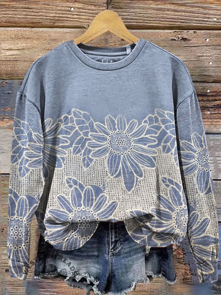 Vintage Floral Print Casual T-shirt - Image 4