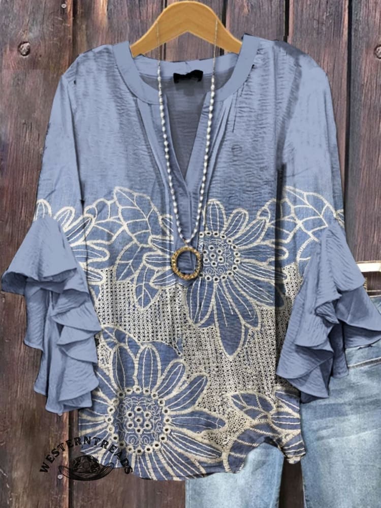 Vintage Floral Print Casual T-shirt - Image 5