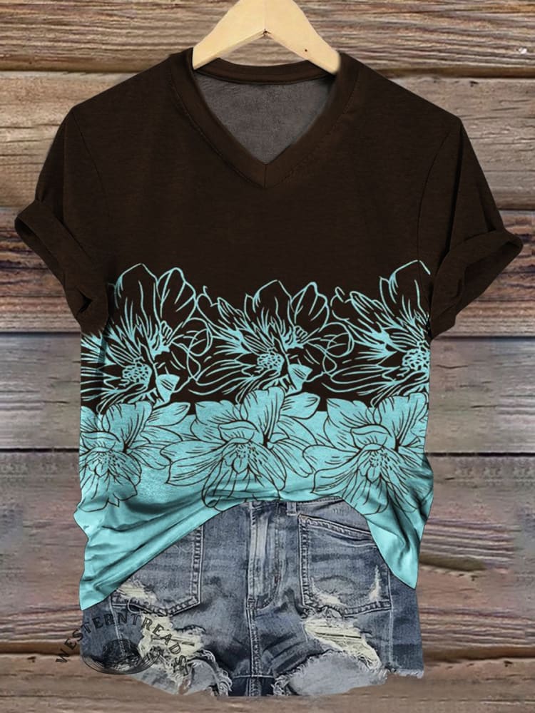 Vintage Floral Print Casual T-shirt - Image 2