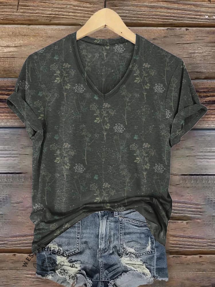 Vintage Floral Print Casual T-shirt