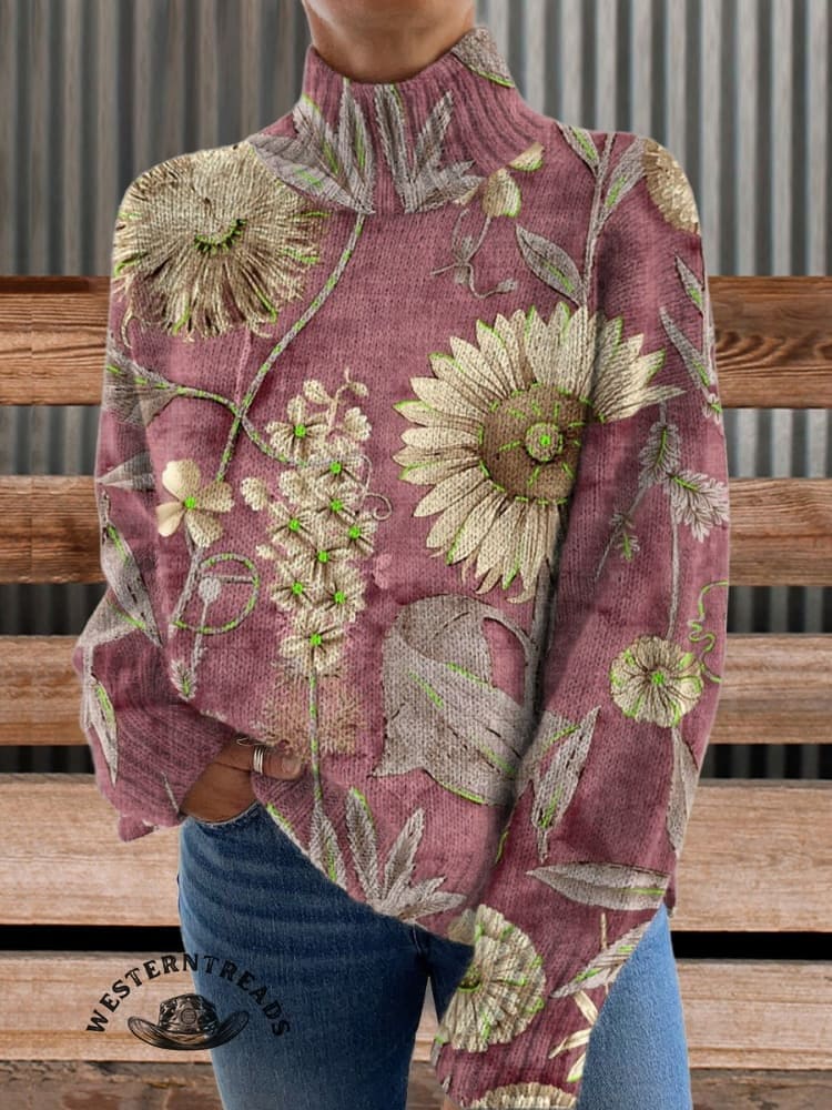 Vintage Floral Print Crew Neck Sweatshirt - Image 5