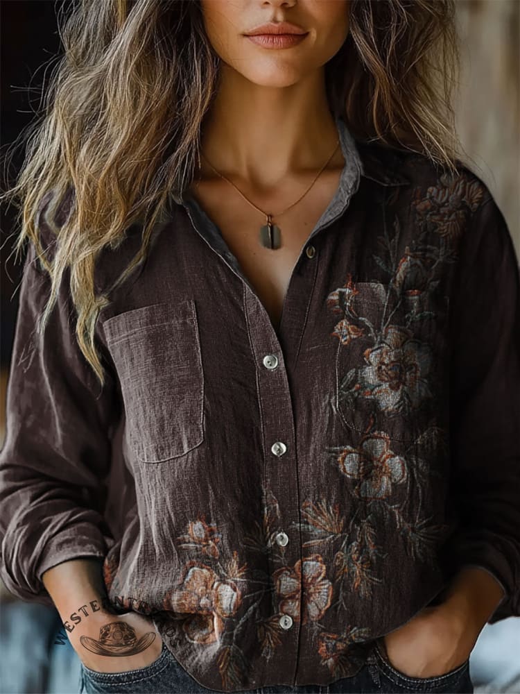 Vintage Floral Prints Casual T-shirt - Image 4