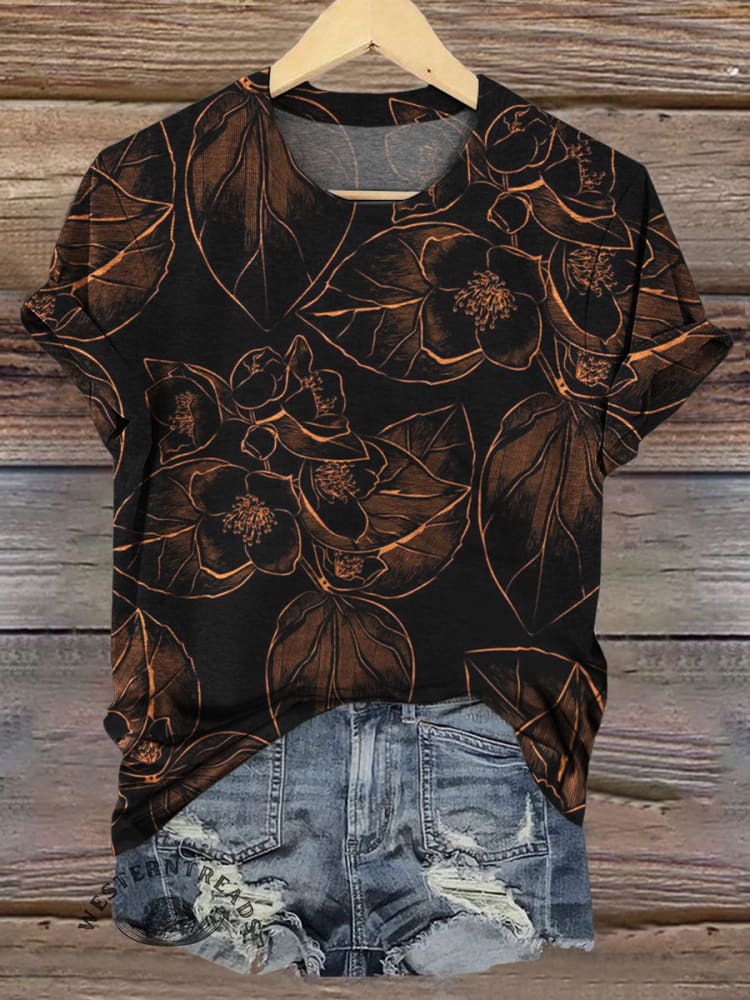 Vintage Floral Prints Casual T-shirt