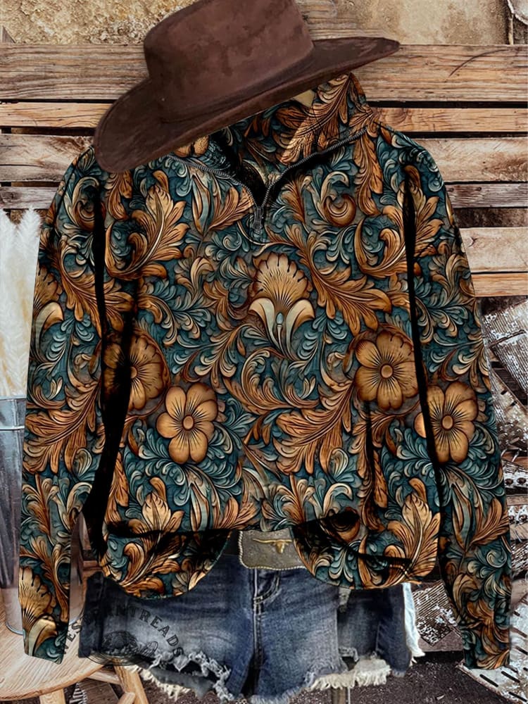 Vintage Flower Art Casual Long Sleeve Sweatshirt Hoodie - Image 2