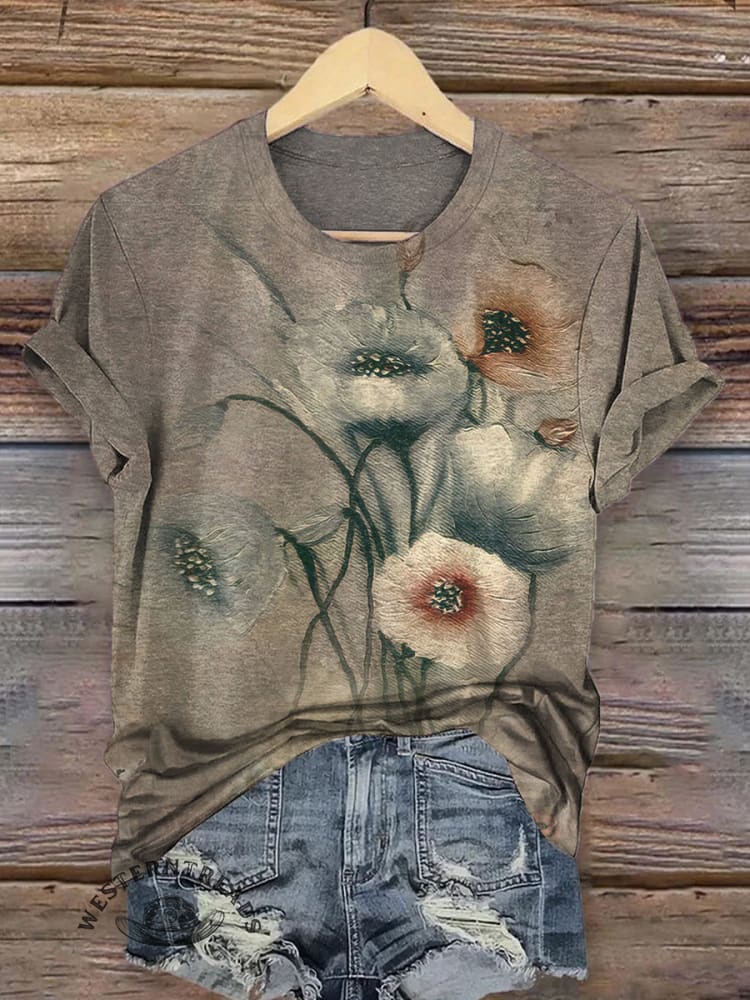 Vintage Flowers Art Print Classic Short-sleeved T-shirt