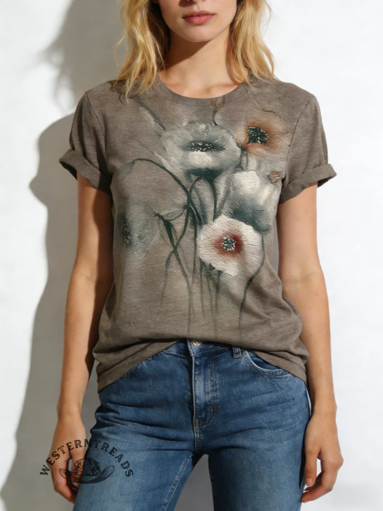 Vintage Flowers Art Print Classic Short-sleeved T-shirt - Image 2