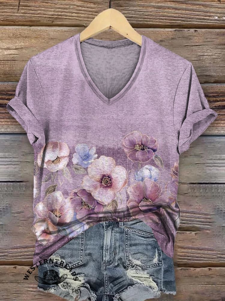 Vintage Flowers Art Print Classic Short-sleeved T-shirt - Image 2