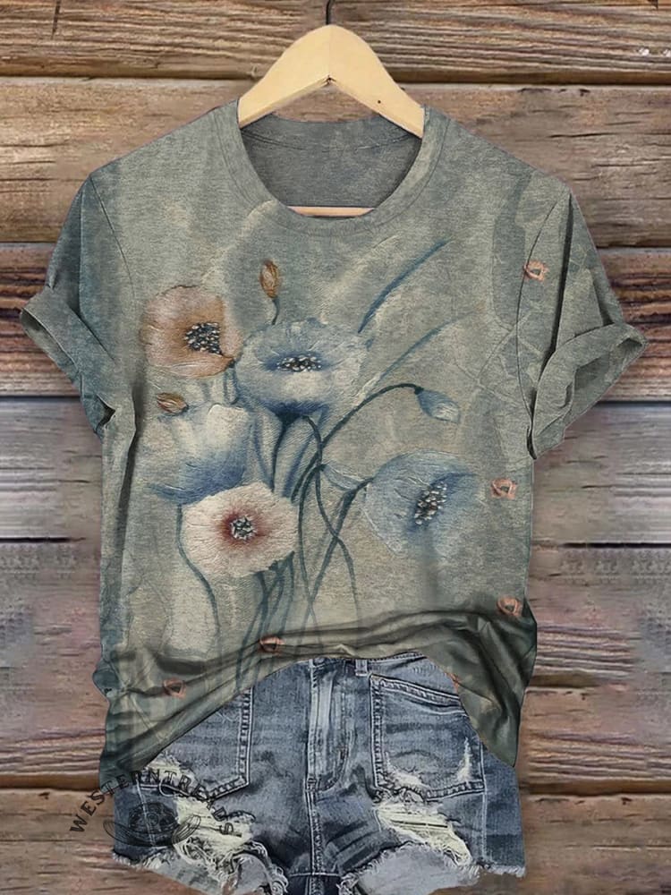 Vintage Flowers Art Print Classic Short-sleeved T-shirt