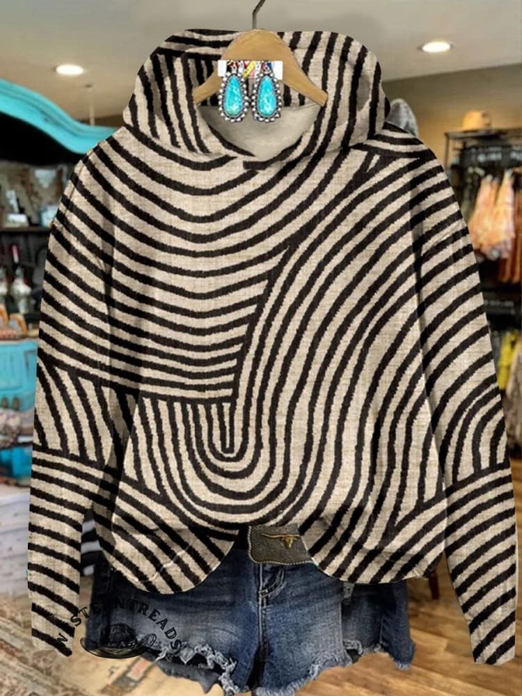 🔥Hot Sale🔥Vintage Hand Drawn Circle Line Print Casual Sweatshirt - Image 3