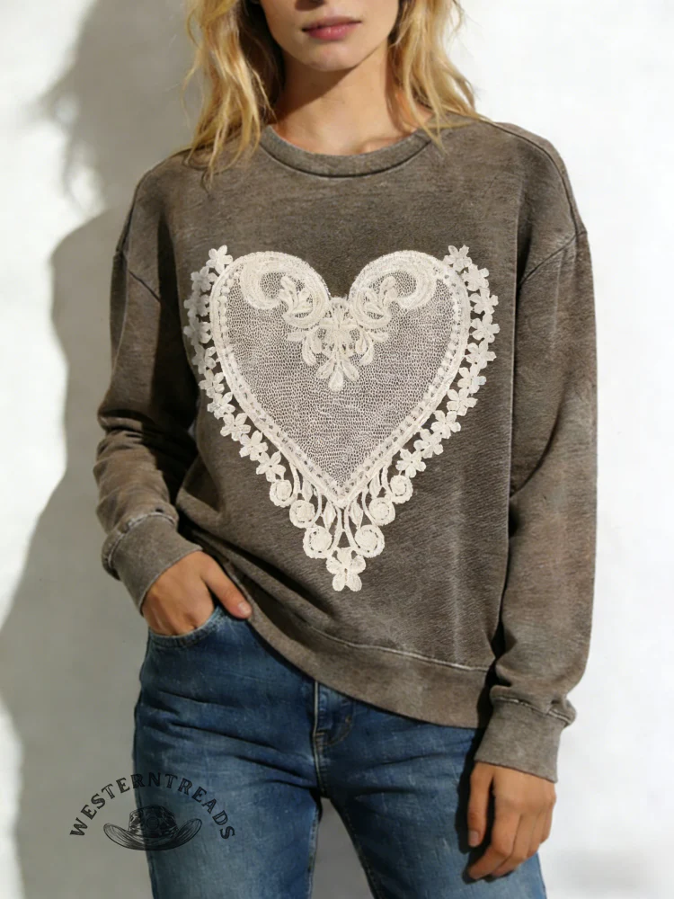 Vintage Heart Lace Art Print Sweatshirt - Image 2