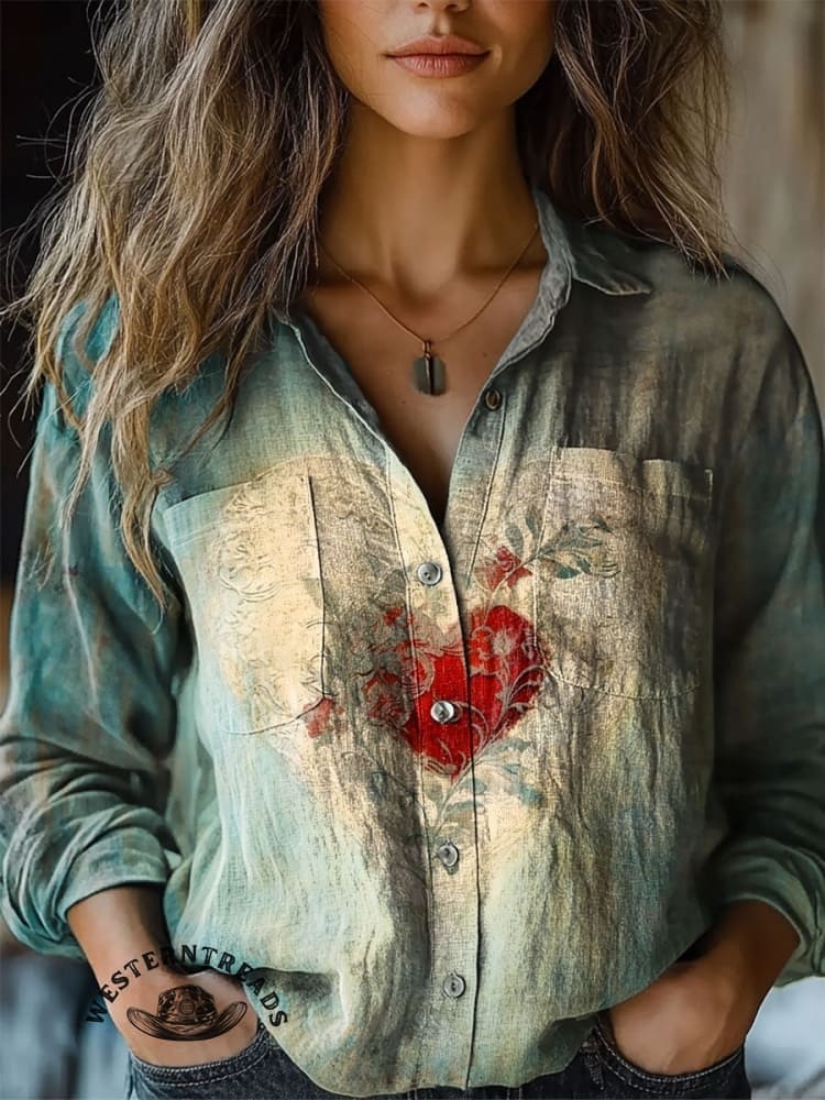 š„Limited Time Discountš„Vintage Heart Print T-shirt - Image 9