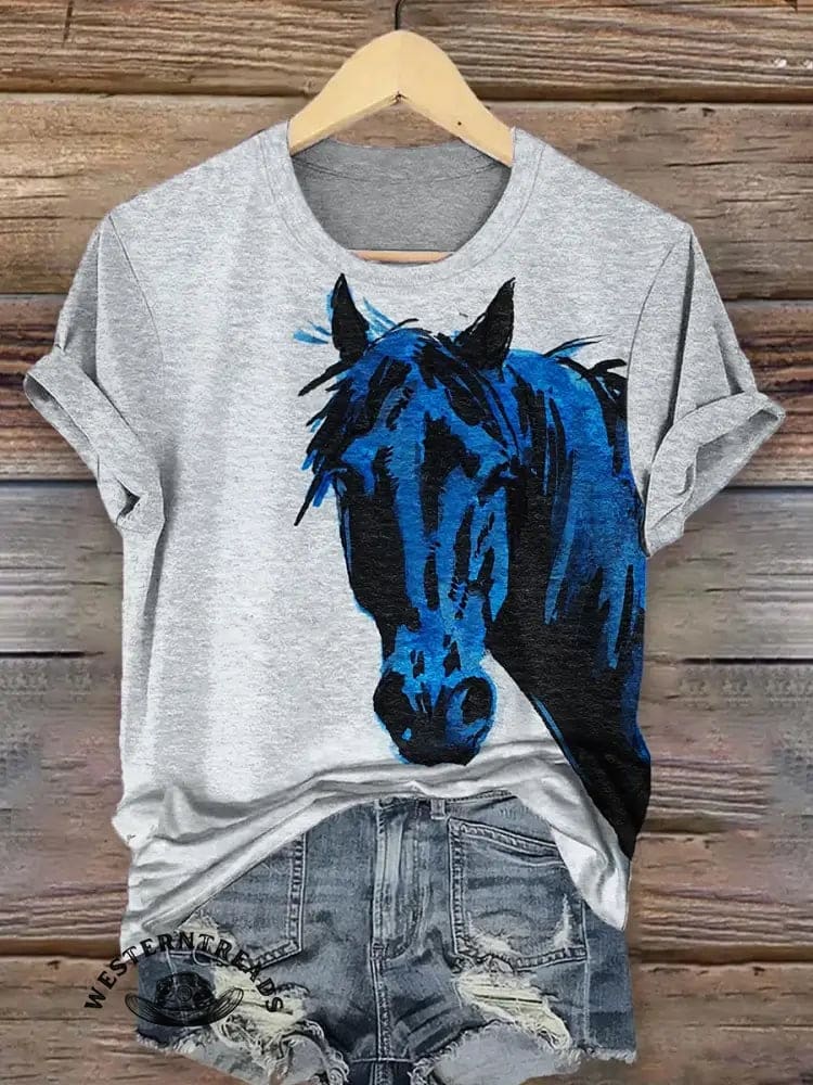 Vintage Horse Art Print Classic Short-sleeved T-shirt - Image 2