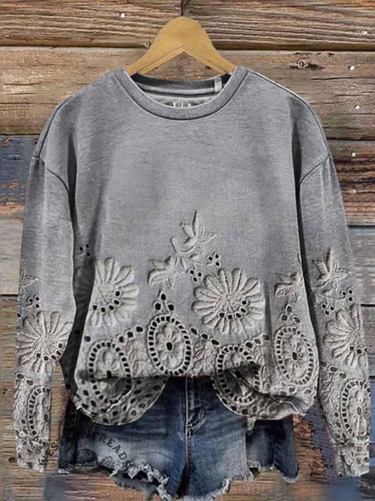 š„Limited Time Discountš„Vintage Lace Floral Print Casual Sweatshirt