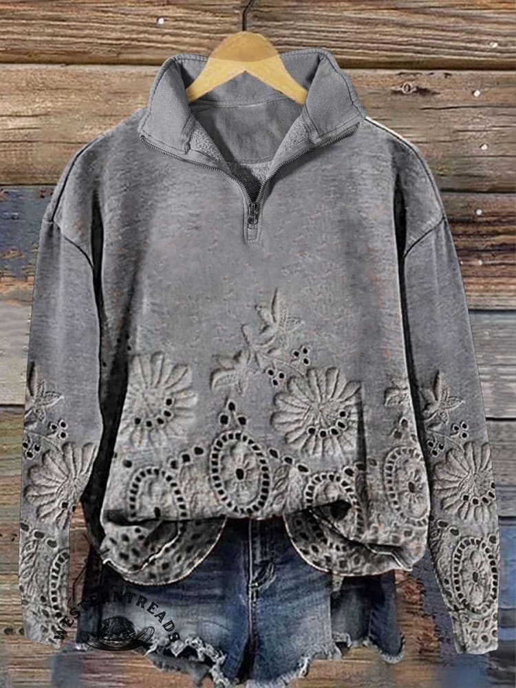 š„Limited Time Discountš„Vintage Lace Floral Print Casual Sweatshirt - Image 3