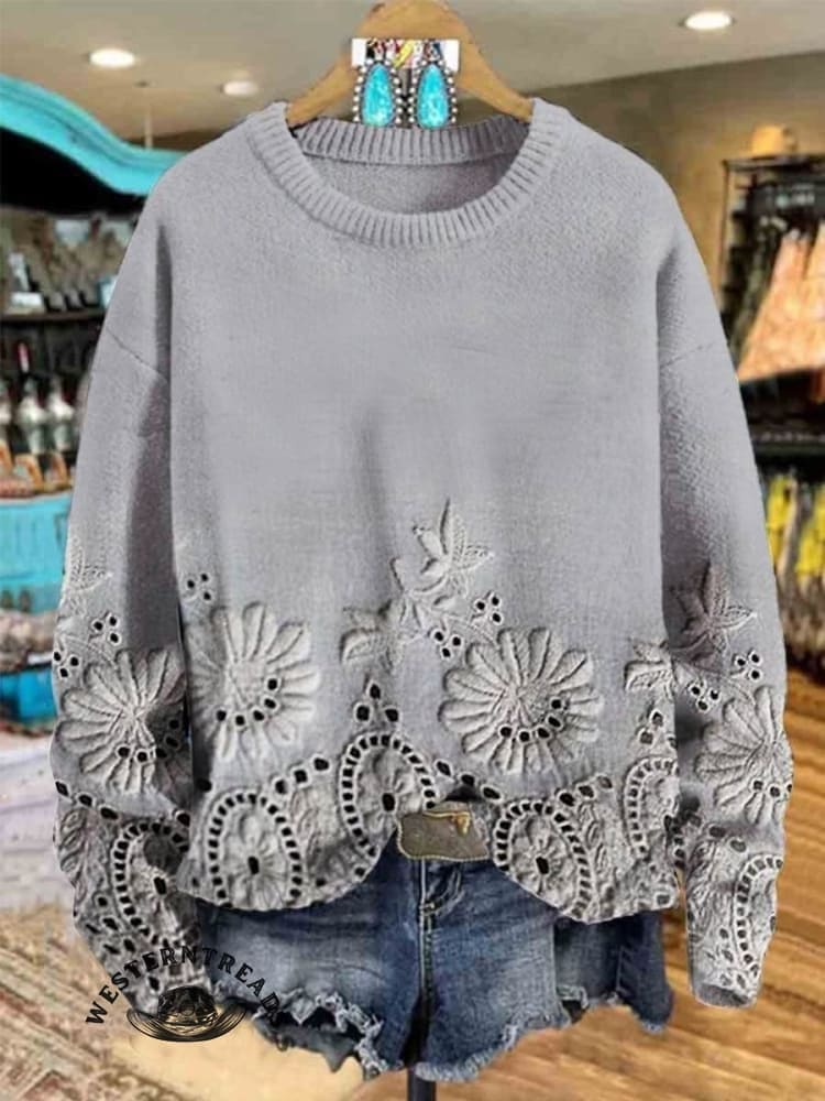 š„Limited Time Discountš„Vintage Lace Floral Print Casual Sweatshirt - Image 4