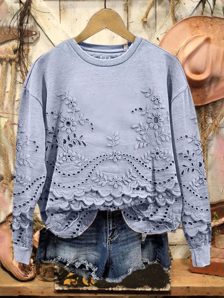 Limited time offer ✨Vintage Lovely Lace Floral Pattern Art Print Casual Sweatshirt - Image 2